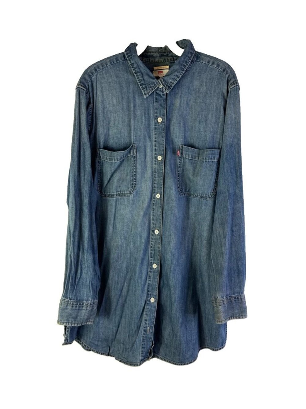 Levis Boyfriend Fit Button Shirt Faded Denim Jean Baggy Oversized